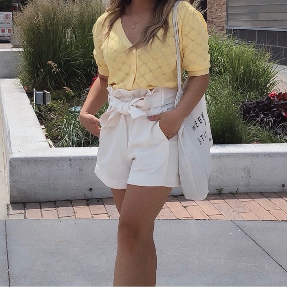 Wilfred puff half sleeve V-neck yellow cardigan - Picture 4 of 5